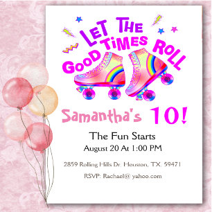 Retro Roller Skating Pink Birthday Party I Invitation