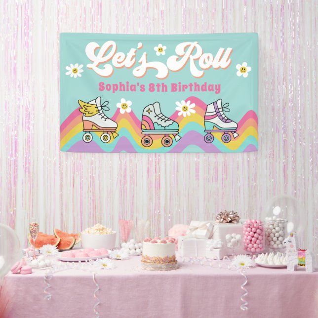 Retro Roller Skating Rainbow Birthday Banner (Party)