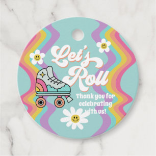 Retro Roller Skating Rainbow Birthday Favor Tags