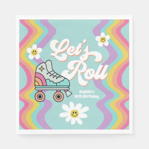 Retro Roller Skating Rainbow Birthday Napkins