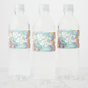 Retro Roller Skating Rainbow Birthday Water Labels