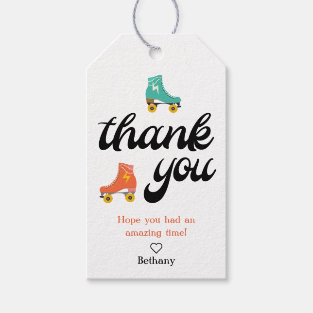 Retro Roller Skating Thank You Favour Tag (Front)