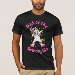 Retro Roller Skating Unicorn Dad of Birthday Girl T-Shirt