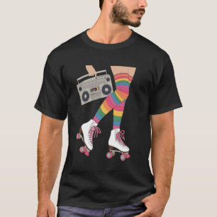 Retro Roller Skating Vibes- Rainbow Pink Skater Wo T-Shirt