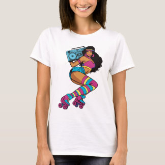 Retro Roller Skating Woman with Boombox - 70s Vibe T-Shirt