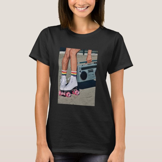 Retro Rollerskates Funny 80's Roller Disco Skating T-Shirt (Front)