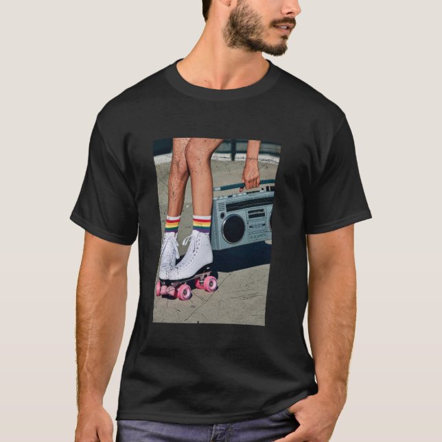 Retro Rollerskates Funny 80's Roller Disco Skating T-Shirt (Front)