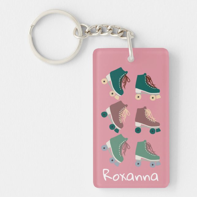Retro Rollerskates Green Pink CUSTOM Key Ring (Front)