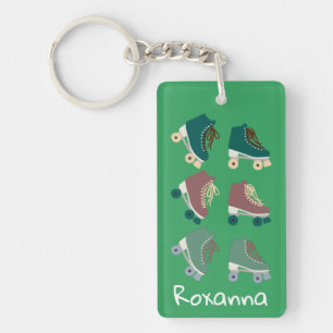 Retro Rollerskates Green Pink CUSTOM Key Ring