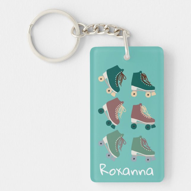 Retro Rollerskates Green Pink CUSTOM Key Ring (Front)