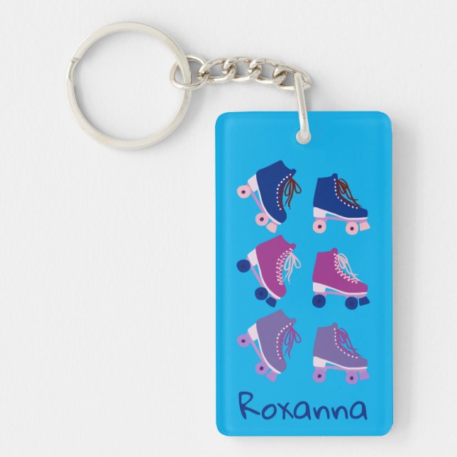 Retro Rollerskates Purple Blue CUSTOM Key Ring (Front)