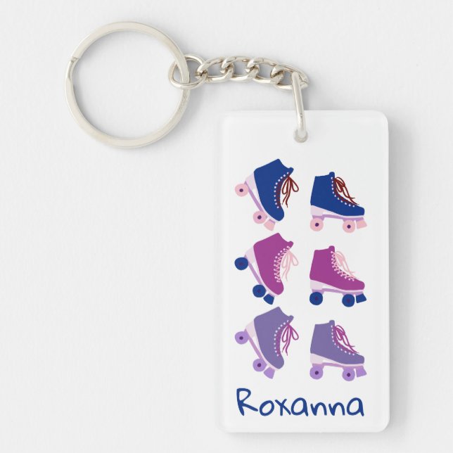 Retro Rollerskates Purple Blue CUSTOM Key Ring (Front)