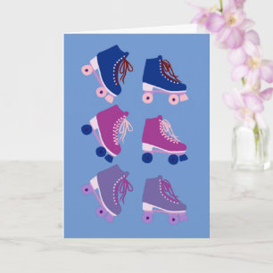 Retro Rollerskates Purple Pink Card