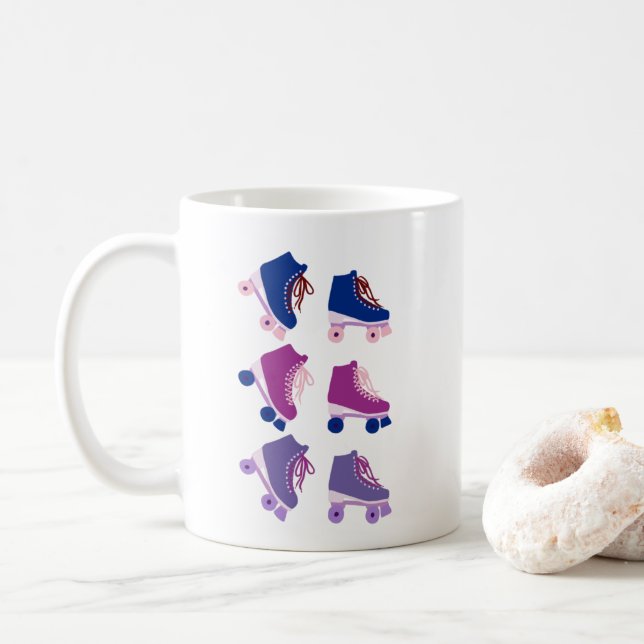 Retro Rollerskates Purple Pink Coffee Mug (With Donut)