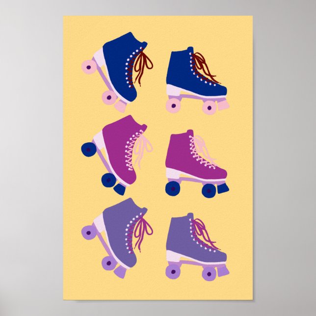 Retro Rollerskates Purple Pink Poster (Front)