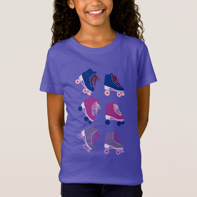 Retro Rollerskates Purple Pink T-Shirt (Front)