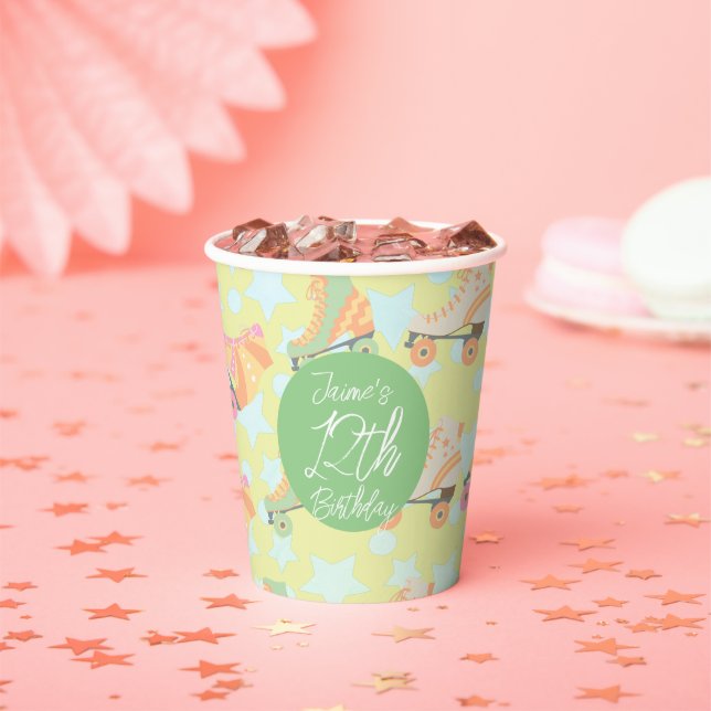 Retro Rollerskating Birthday Skates Stars Paper Cups (Insitu)