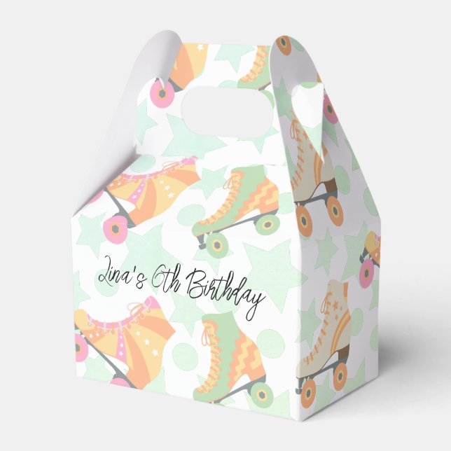 Retro Rollerskating Birthday Skates Stars Pattern Favour Box (Front Side)