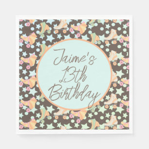 Retro Rollerskating Birthday Skates Stars Pattern Napkin