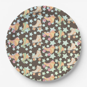 Retro Rollerskating Birthday Skates Stars Pattern Paper Plate