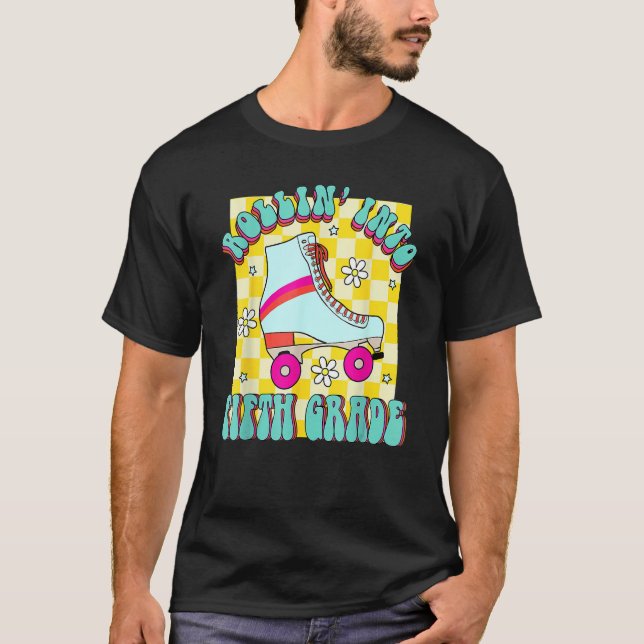 Retro Rollin' Into Fifth Grade Roller Skate Back T T-Shirt (Front)
