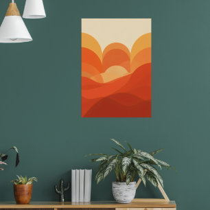 Retro Rolling Hills Sunset Poster Earthy Orange
