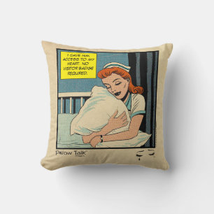 Retro Romance Comic: Pillow Talk Throw Pillow