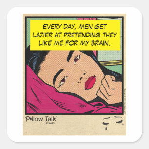 Retro Romance Vintage Comic: Smart Pillow Talk Square Sticker
