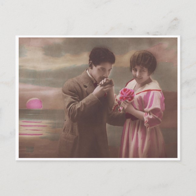 Retro Romantic Couple at Moonrise Postcard (Front)