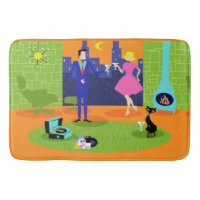 Retro Romantic Evening Couple Bath Mat