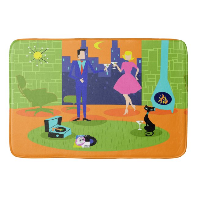 Retro Romantic Evening Couple Bath Mat (Front)