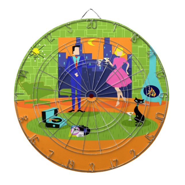 Retro Romantic Evening Couple Dart Board (Front)