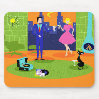 Retro Romantic Evening Couple Mousepad