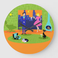 Retro Romantic Evening Couple Round Wall Clock