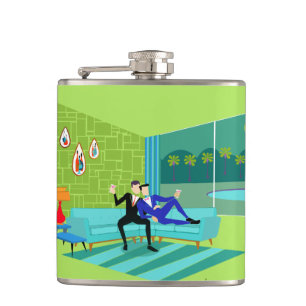 Retro Romantic Gay Couple Flask