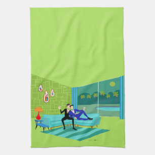 Retro Romantic Gay Couple Kitchen Towels
