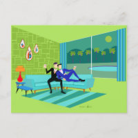 Retro Romantic Gay Couple Postcard Invitation