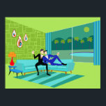 Retro Romantic Gay Couple Poster<br><div class="desc">This Retro Romantic Gay Couple Poster design is simply fabulous! The 1960s style, minimalist art design features an attractive couple enjoying a romantic evening. They are snuggled up on their beautiful, modern turquoise sectional, in their Palm Springs home. The sophisticated, lime green room prominently features a sloped green stone wall, on...</div>