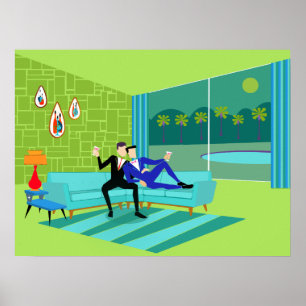 Retro Romantic Gay Couple Poster