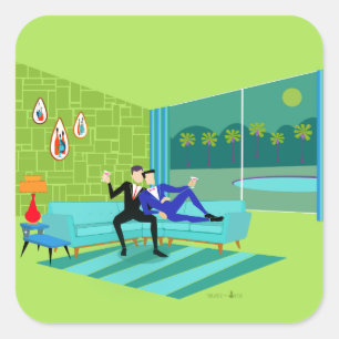 Retro Romantic Gay Couple Stickers