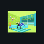 Retro Romantic Gay Couple Stretched Canvas<br><div class="desc">This Retro Romantic Gay Couple Stretched Canvas design is simply fabulous! The 1960s style, minimalist art design features an attractive couple enjoying a romantic evening. They are snuggled up on their beautiful, modern turquoise sectional, in their Palm Springs home. The sophisticated, lime green room prominently features a sloped green stone wall,...</div>