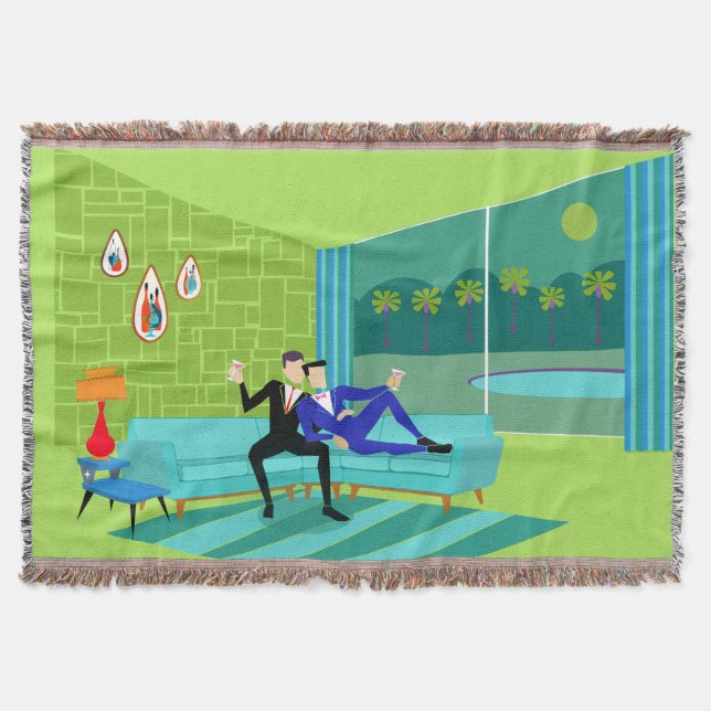 Retro Romantic Gay Couple Throw Blanket (Front)
