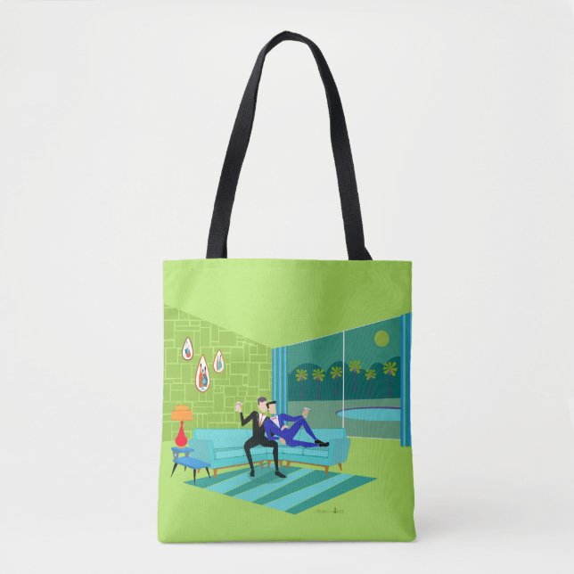 Retro Romantic Gay Couple Tote Bag (Front)