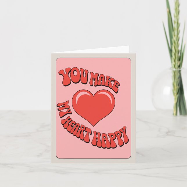 Retro Romantic Heart Pink and Red Valentine's Day Card (Front)