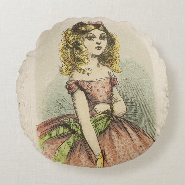 Retro Romantic Valentine's Day Card, 19th century Round Cushion (Front)