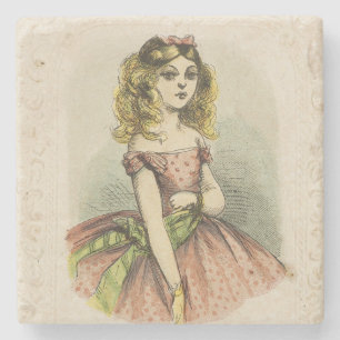Retro Romantic Valentine's Day Card, 19th century Stone Coaster