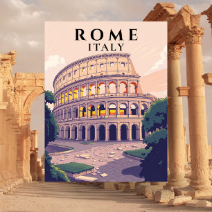 Retro Rome Colosseum Italian Architecture Art Postcard