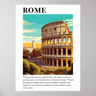 Retro Rome Colosseum Italy Travel Illustration Poster