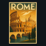Retro Rome, Italy in Vintage Art Deco Style Travel Poster<br><div class="desc">This is a retro Rome,  Italy tourism travel graphic including the Colosseum and St. Peter’s Basilica in the vintage art deco style.</div>