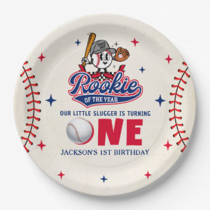 Retro Rookie of the Year Baseball 1st Birthday Paper Plate